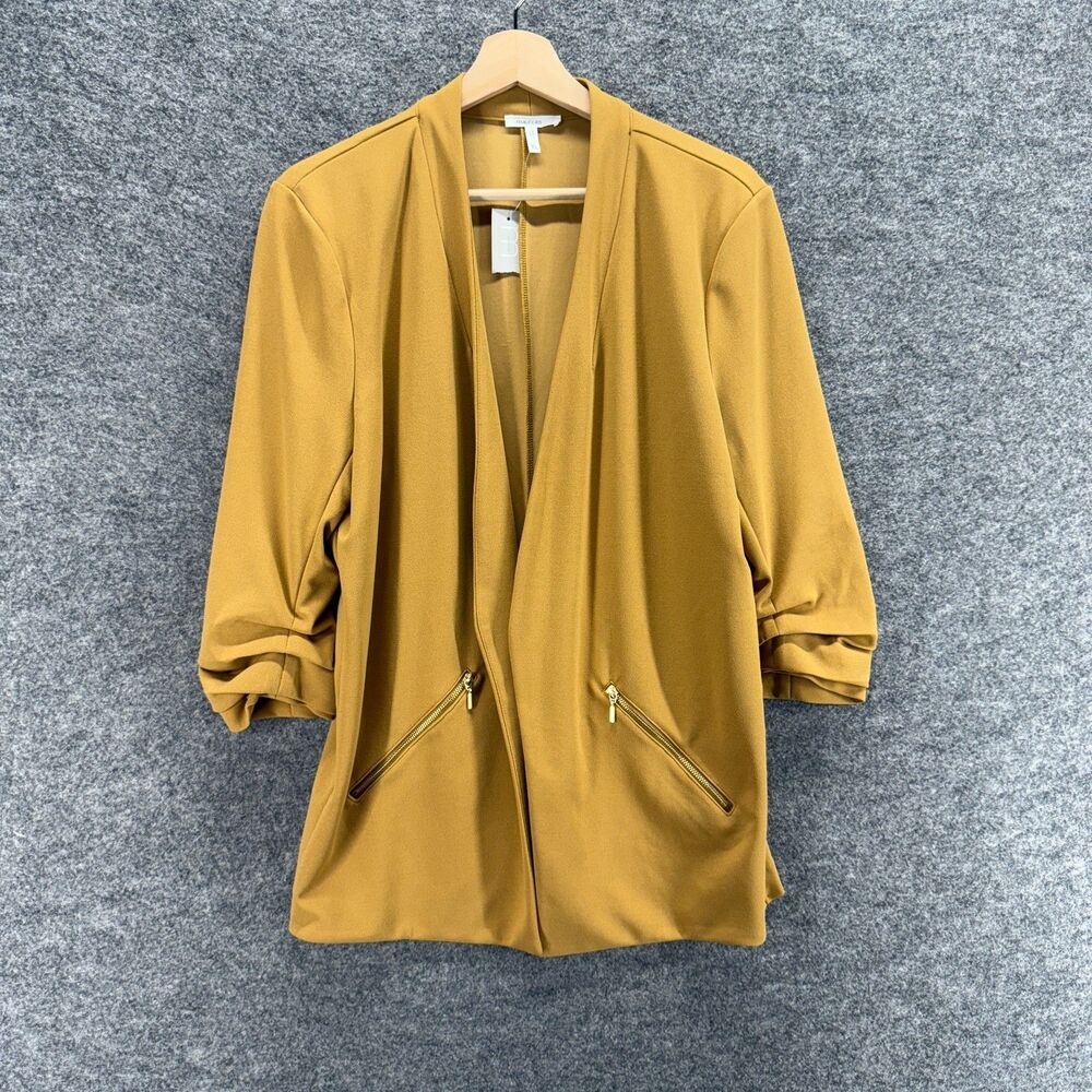 New Maurices Top Women XL Brown Open Front 3/4 Sleeve Zipped Pockets Casual